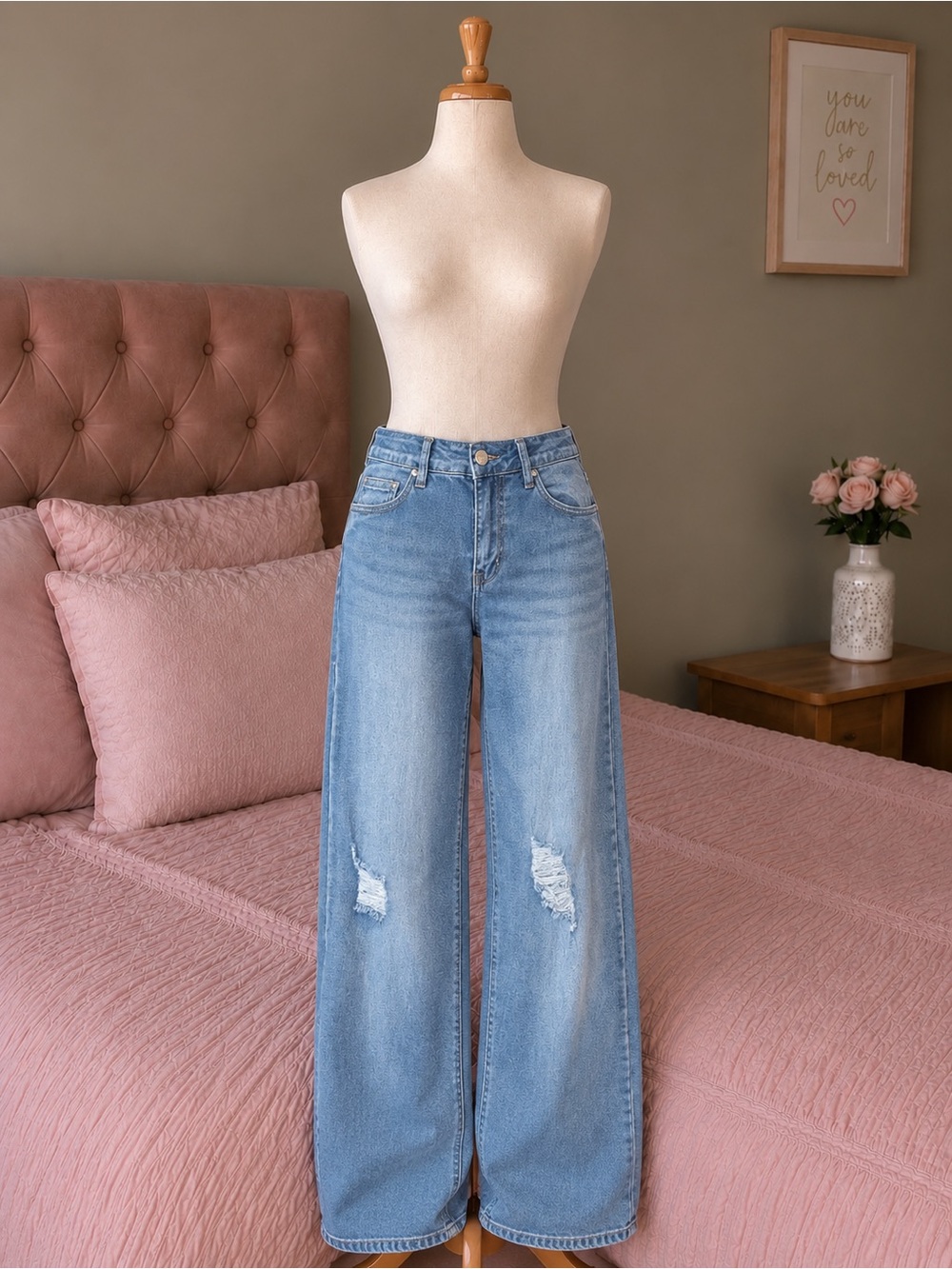 & Other Stories Light Blue Boot-Cut Jeans with Knee Distress